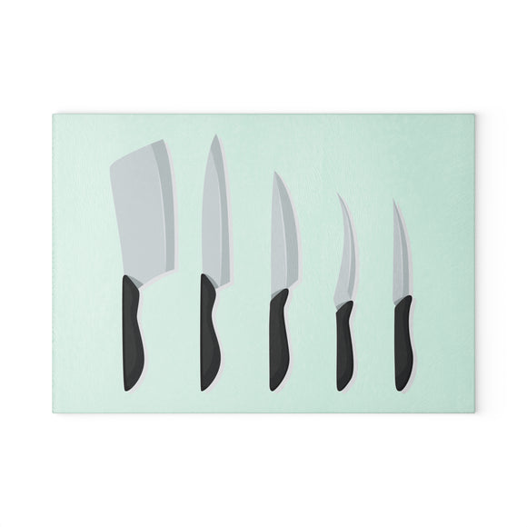 Stylish Glass Cutting Board with Knife Design