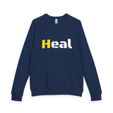 Violet St "Heal" Crewneck Sweatshirt – Bold Yellow & White Graphic Raglan Pullover