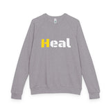 Violet St "Heal" Crewneck Sweatshirt – Bold Yellow & White Graphic Raglan Pullover